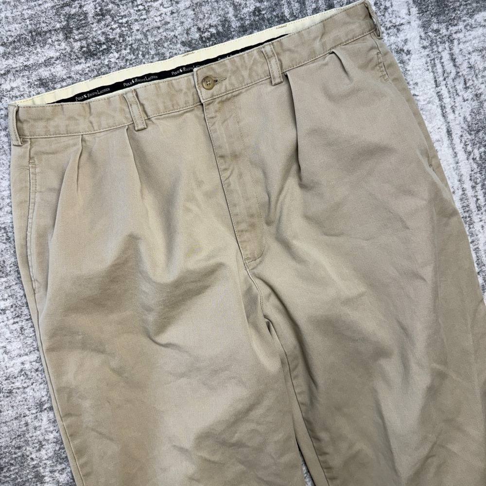 VTG Polo Ralph Lauren Pants Mens 36x30 Khaki Double Pleated‎ Twill Trouser 90s
